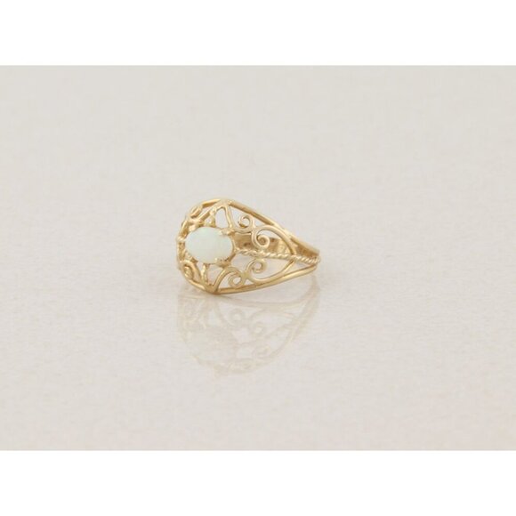 14k Yellow Gold Natural Opal Filigree Ring Size 6 - Picture 3 of 8